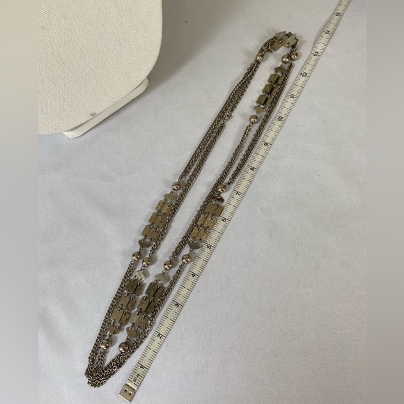 Ultra long silvertone statement layering necklace - Picture 3 of 7